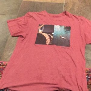 Red RVCA shirt with design and logo
